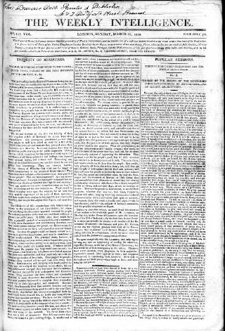 cover page of Weekly Intelligence published on March 15, 1818
