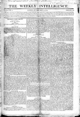 cover page of Weekly Intelligence published on May 3, 1818