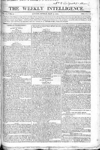 cover page of Weekly Intelligence published on May 17, 1818