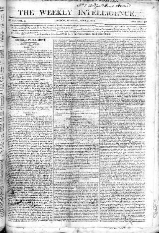 cover page of Weekly Intelligence published on June 7, 1818