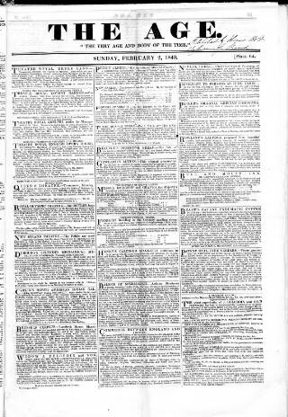 cover page of Age (London) published on February 2, 1840