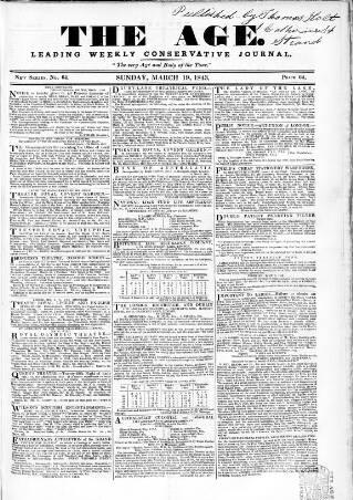 cover page of Age (London) published on March 19, 1843