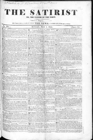 cover page of Satirist; or, the Censor of the Times published on May 4, 1845
