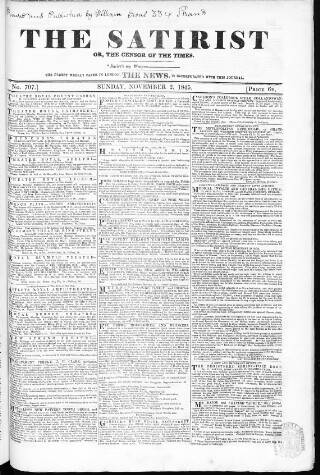 cover page of Satirist; or, the Censor of the Times published on November 2, 1845