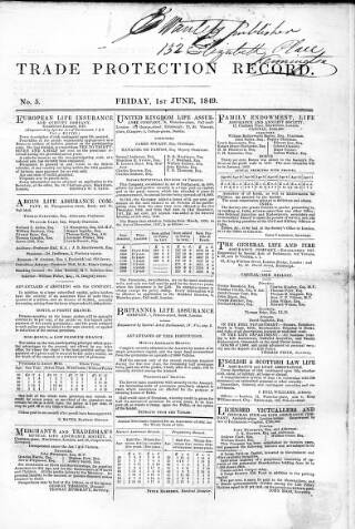 cover page of Trade Protection Record published on June 1, 1849