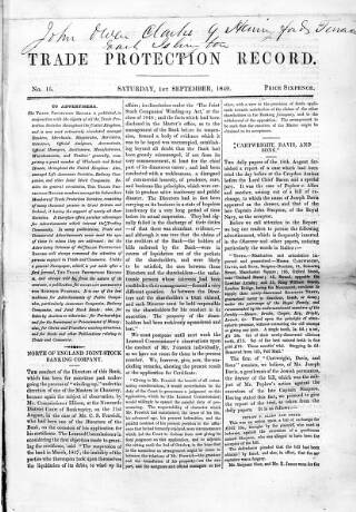 cover page of Trade Protection Record published on September 1, 1849