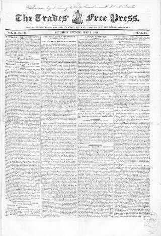 cover page of Trades' Free Press published on May 3, 1828