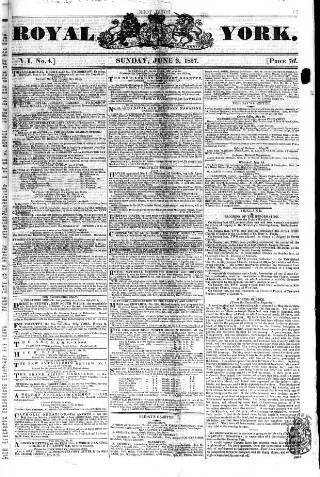 cover page of Royal York published on June 3, 1827