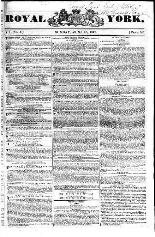cover page of Royal York published on June 10, 1827