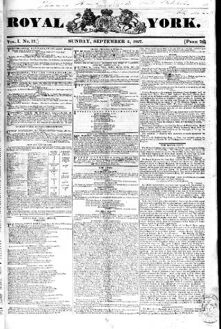 cover page of Royal York published on September 2, 1827