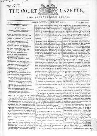 cover page of Court Gazette and Fashionable Guide published on February 2, 1839