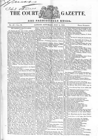 cover page of Court Gazette and Fashionable Guide published on May 4, 1839