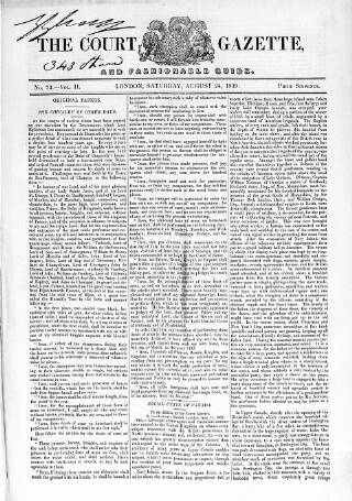 cover page of Court Gazette and Fashionable Guide published on August 24, 1839