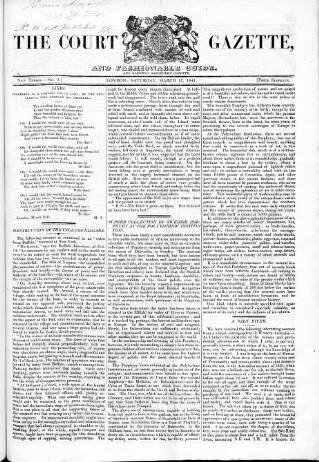 cover page of Court Gazette and Fashionable Guide published on March 13, 1841
