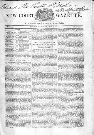 cover page of New Court Gazette published on May 2, 1840