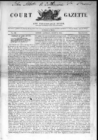 cover page of New Court Gazette published on August 2, 1845