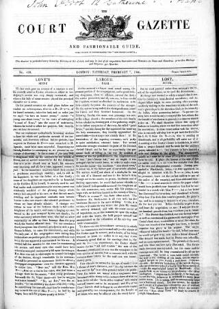 cover page of New Court Gazette published on February 7, 1846
