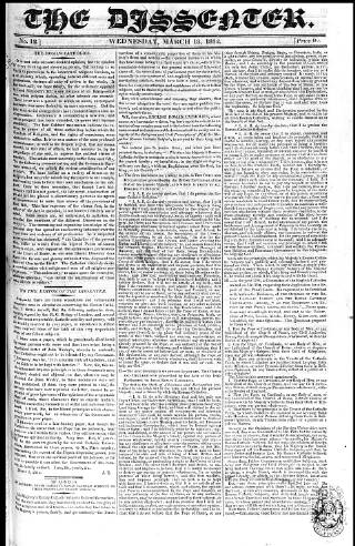 cover page of Dissenter published on March 18, 1812