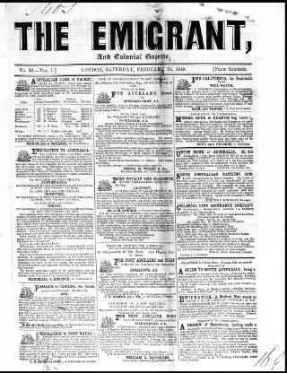 cover page of Emigrant and the Colonial Advocate published on February 24, 1849