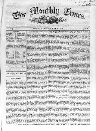 cover page of Monthly Times published on June 24, 1846