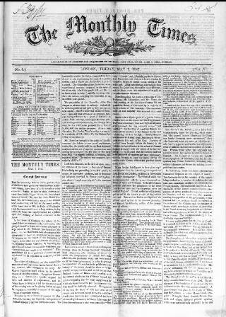 cover page of Monthly Times published on May 7, 1847