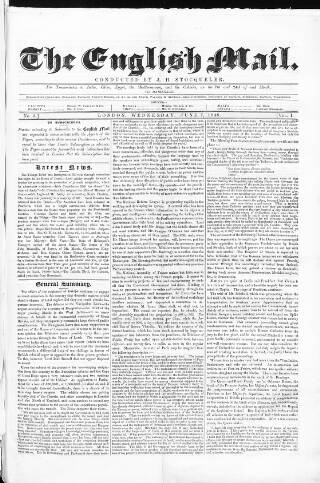cover page of Monthly Times published on June 7, 1848