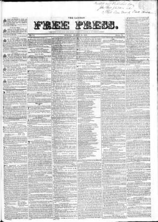 cover page of London Free Press published on March 18, 1827