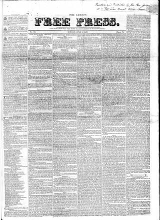 cover page of London Free Press published on June 3, 1827
