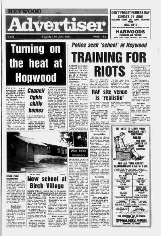 cover page of Heywood Advertiser published on June 18, 1987