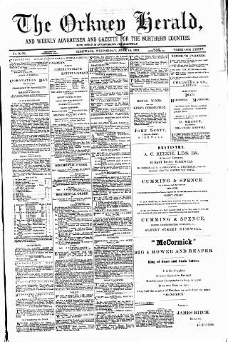 cover page of Orkney Herald published on June 18, 1902