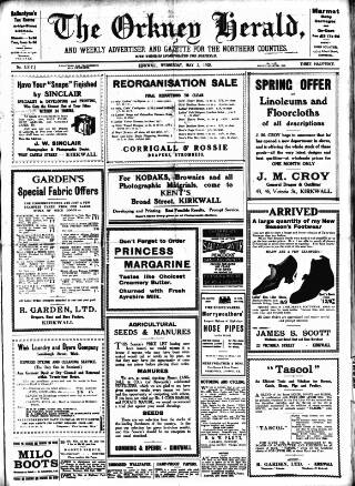 cover page of Orkney Herald, and Weekly Advertiser and Gazette for the Orkney & Zetland Islands published on May 2, 1928