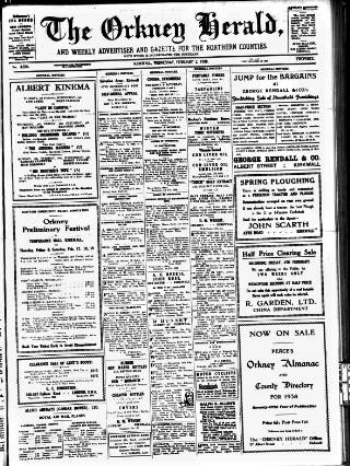 cover page of Orkney Herald published on February 2, 1938