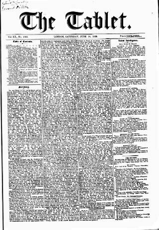cover page of Tablet published on June 18, 1859
