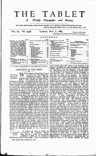 cover page of Tablet published on May 2, 1885