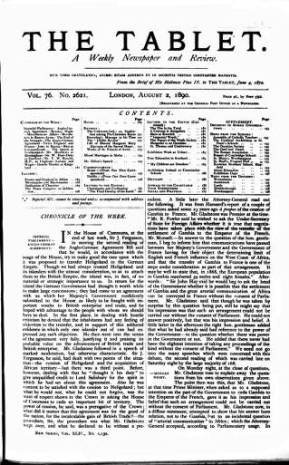 cover page of Tablet published on August 2, 1890