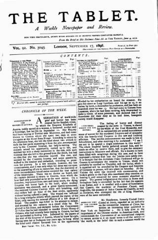 cover page of Tablet published on September 17, 1898