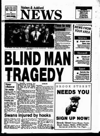cover page of Staines & Ashford News published on May 4, 1989