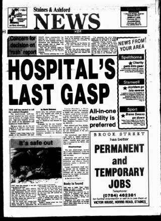 cover page of Staines & Ashford News published on November 2, 1989