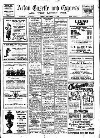 cover page of Acton Gazette published on September 17, 1926