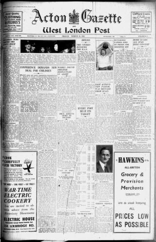 cover page of Acton Gazette published on March 19, 1943
