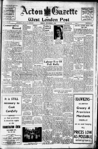 cover page of Acton Gazette published on November 2, 1945