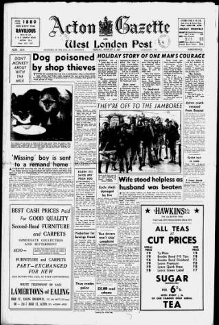 cover page of Acton Gazette published on August 2, 1957