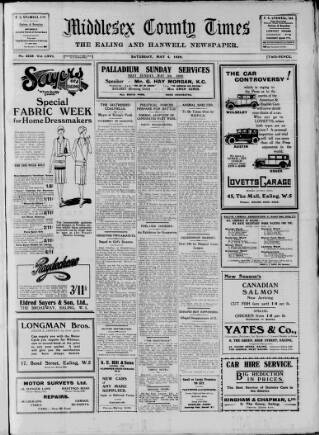 cover page of Middlesex County Times published on May 4, 1929