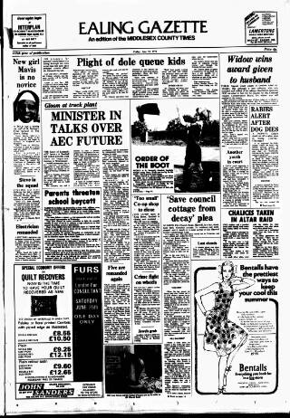 cover page of Middlesex County Times published on June 18, 1976