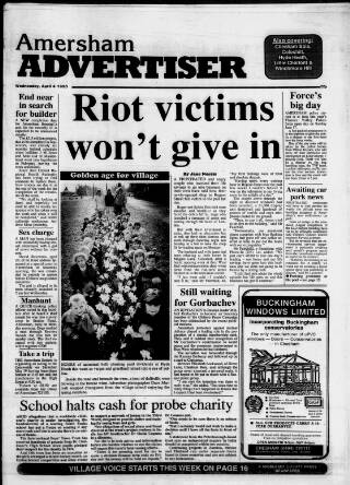 cover page of Amersham Advertiser published on April 4, 1990