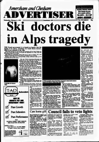 cover page of Amersham Advertiser published on February 2, 1994
