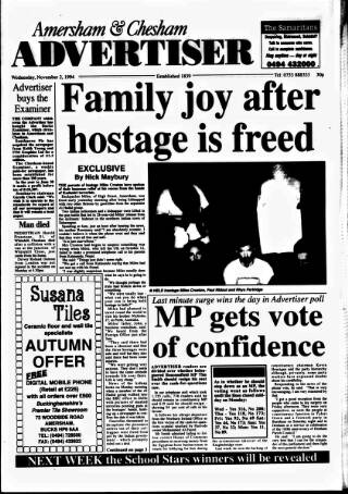 cover page of Amersham Advertiser published on November 2, 1994