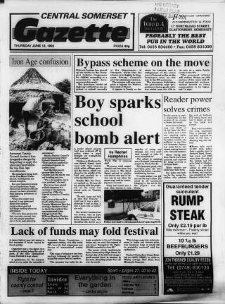 cover page of Central Somerset Gazette published on June 18, 1992