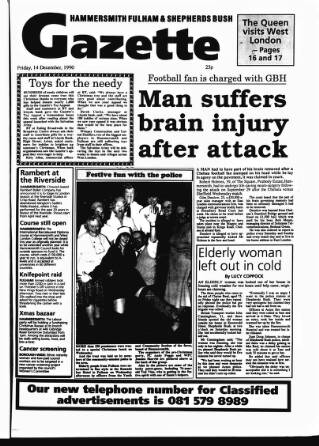 cover page of Hammersmith & Shepherds Bush Gazette published on December 14, 1990