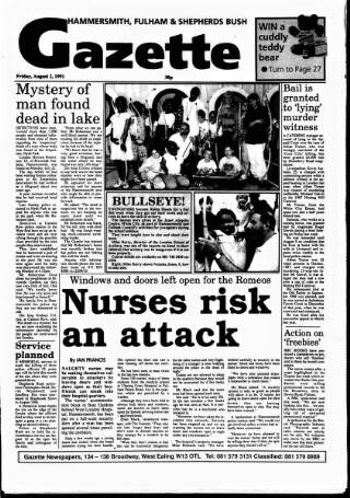 cover page of Hammersmith & Shepherds Bush Gazette published on August 2, 1991